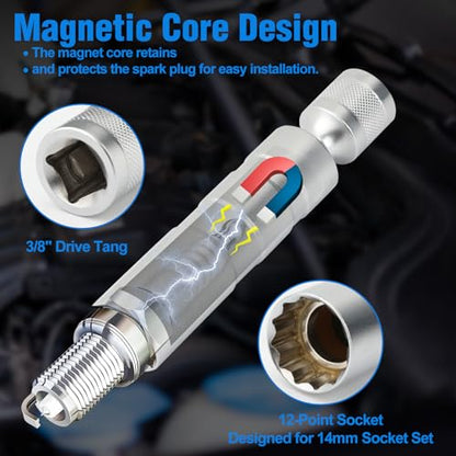 BETOOLL 15pcs Compression Tester with Spark Plug Tester & 14mm&16mm Magnetic Swivel Spark Plug Socket - 300PSI Engine Cylinder Compression Gauge Automotive Tool - size: Senior