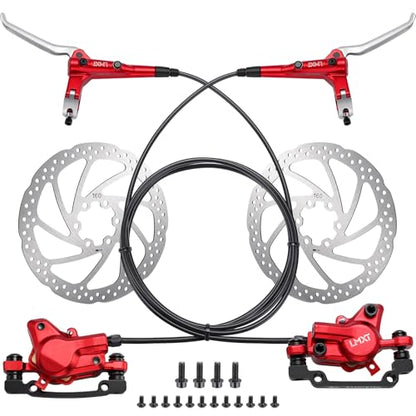 TOBWOLF MTB Hydraulic Disc Brake Kit, Dual Piston Brakes Set - color: Red Hydraulic Disc Brake Set - Dual Piston