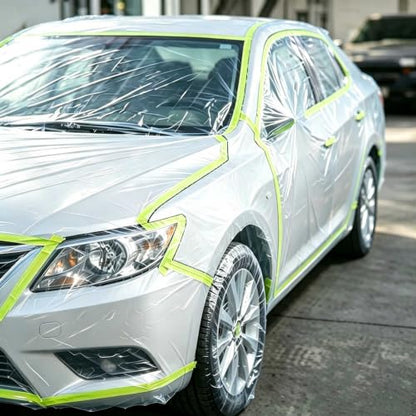 Pre-Taped Masking Film 3 Rolls 22" x 66' Automotive Painters Tape and Plastic Painting Film for Covering Cars Walls Windows and Floor Furniture Protection
