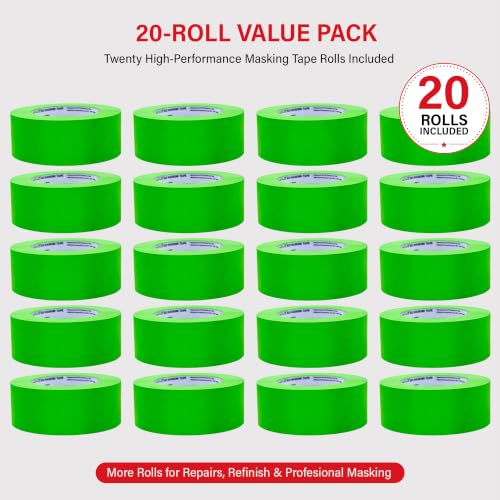 LAUCO DINOGREN High Performance Masking Tape for Car Paint 2 inches, 20 Rolls Heat & Water Resistant, Multi-Purpose Green 07767 - size: 2in-20rolls