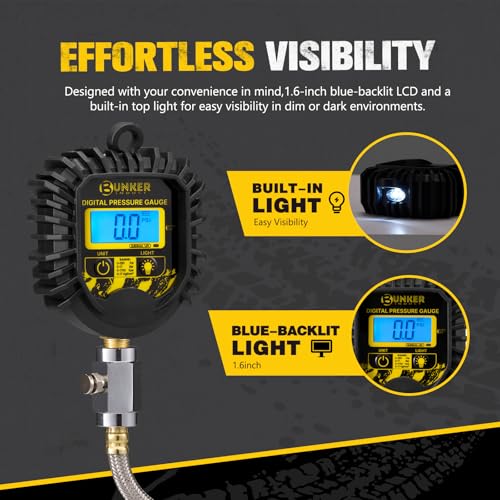 BUNKER INDUST 2 Tire Inflation Deflation System, Rapid High-Flow Air Up Down Kit with Digital Tire Pressure Gauge, 2 Wheels Off Road Tire Deflator Inflate-Up to 200" Wheelbase