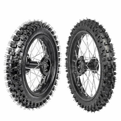 Front Motorcycle Tire 60/100-14 & Rear Knobby Tire 80/100-12 Disc Brake Wheel Rim, 15mm Bearing & 14'' Rear Swing Arm & Front Fork 45mm/48mm for Pit Dirt Bike 110cc 125cc 140cc - size: Front 14 + Rear 12