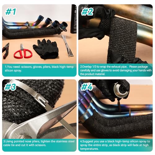 Exhaust Heat Wrap Roll 2" x 50' Black Fiberglass Heat Shield Tape 1 Rolls 5cm x 15m with 10pcs Stainless Ties and A Measure Tool for Motorcycle Car Truck - style: Black50' /1roll
