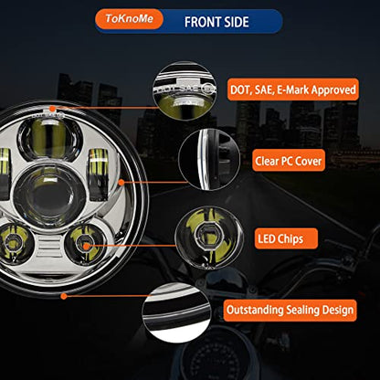 5-3/4 5.75 inch Headlight LED Compatible with Harley Davidson Dyna Sportster Iron 883 1200 Low Rider XLH883 Super Glide Softail Custom XLH1200 Forty-Eight SuperLow Street 500 750(Chrome) - color: Chrome