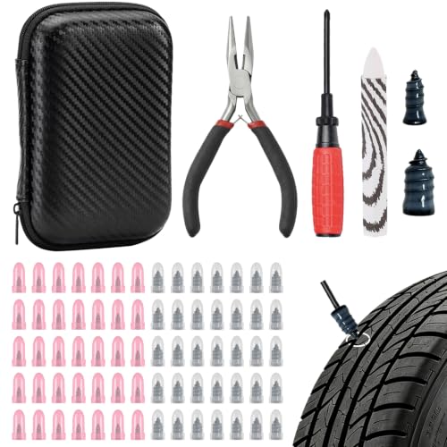 73 Pcs Tire Plug Kit, Quick Self-Service Emergency Tire Repair Screws Kit