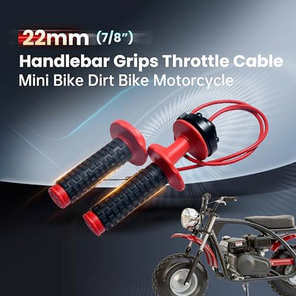 Red 7/8" 22mm Handlebar Handle Grips Throttle Cable for 50cc 90cc 110cc 125cc 150cc 200cc 250cc Mini Bike ATV Quad Pit Bike Dirt Bike Motorcycle