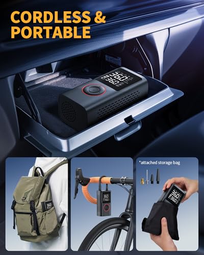 Powools Tire Inflator Portable Air Compressor, Black, Standard Capacity - size: Standard Capacity