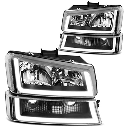 DWVO LED DRL Headlight Assembly Compatible with 2003-2006 Silverado Black - color: B Black Housing Clear Reflector