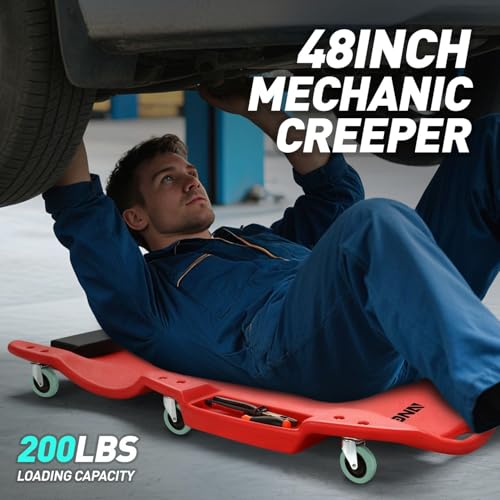 DNA MOTORING TOOLS-00238 48 Inches Heavy-Duty Low-Profile Roller Automotive Creeper with Padded Headrest, Red - color: Red, size: 48 Inches