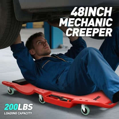DNA MOTORING TOOLS-00238 48 Inches Heavy-Duty Low-Profile Roller Automotive Creeper with Padded Headrest, Red - color: Red, size: 48 Inches