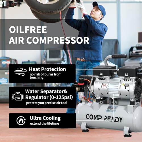8 Gallon Portable Air Compressor 1HP 2.5 CFM@90PSI 60dB Ultra Quiet Oil Free Air Compressor Ideal for Tire Inflation Pneumatic Tool Spray Painting
