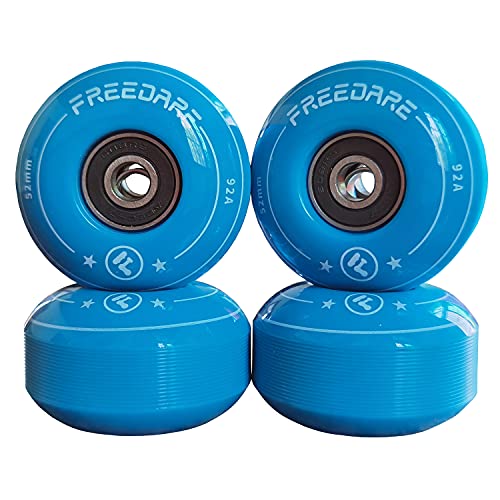 FREEDARE Skateboard Wheels 52mm and Bearings, Spacers Installed 92A for Street Tricks(Pack of 4) - color: blue