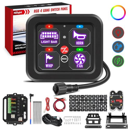 Nilight 4 Gang Switch Panel RGB 12V 24V Circuit Control Relay System - color: RGB, size: 4 Gang Switch