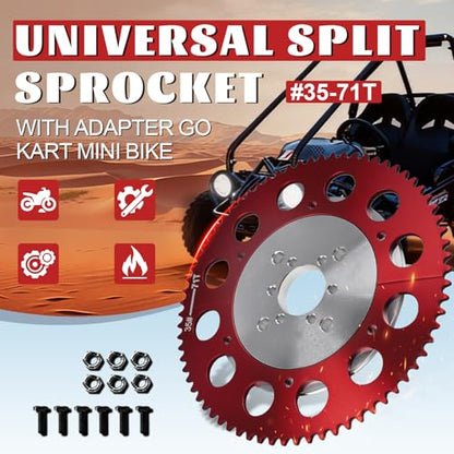 #35 Chain 71T Split Sprocket with Adapter Universal for 80cc 105cc Monster Moto B212 TrailMaster MB200 Baja Doodlebug Motovox 212cc Go Kart Mini Bikes Silver - size: 71 tooth, style: Silver