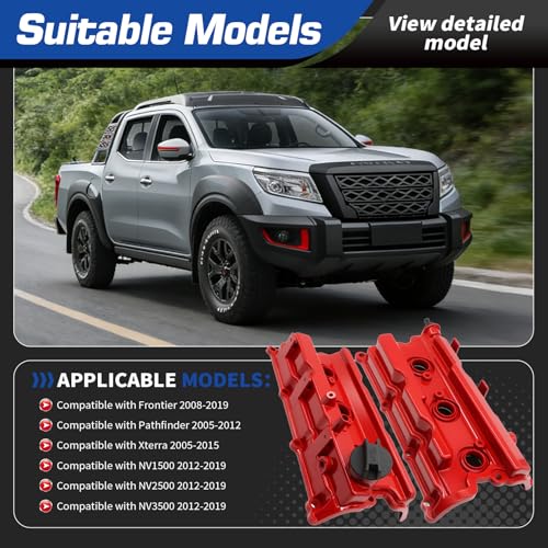 Aluminum Valve Cover Compatible with Pathfinder Frontier NV 4.0L 2005-2019 - color: Red