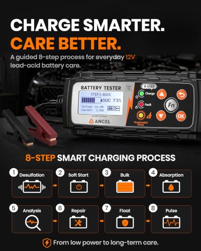 ANCEL BT521 12V Lead-Acid Battery Tester & Charger, 5A Smart Maintainer