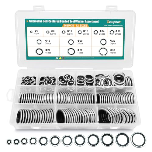 265PCS NBR Metal Bonded Sealing Washers Metric Zinc-Plated Self-Centred - color: 265pcs Sealing Washers