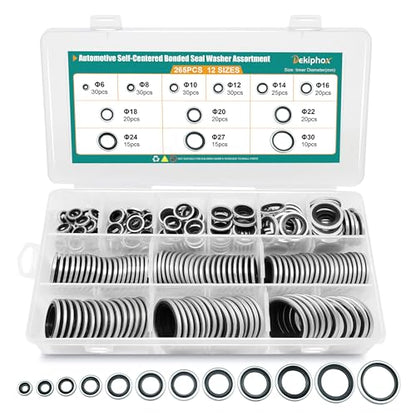 265PCS NBR Metal Bonded Sealing Washers Metric Zinc-Plated Self-Centred - color: 265pcs Sealing Washers
