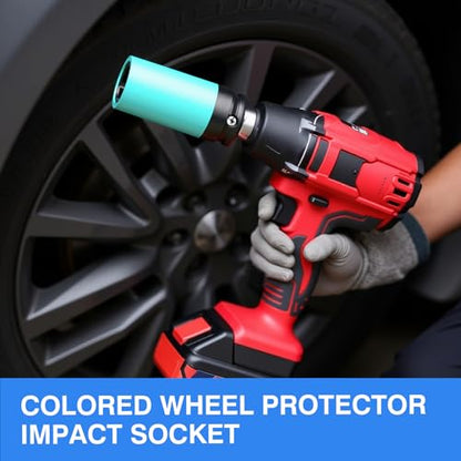4 PCS 1/2" Drive Wheel Protector Impact Socket Set, Metric 17 19 21 22 mm - size: 1/2" Protective Cover Sockets 4pcs