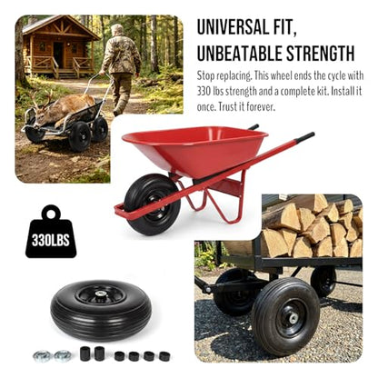 13" Flat Free 4.00-6 Tire 5/8"-3/4" Bearings for Wheelbarrow 1-Pack