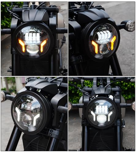5.75 Inch Motorcycle Headlight Hi/Low Beam White DRL Amber Turn Signal Light for Iron 883 Dyna Street Bob Super Wide Glide Low Rider Night Rod Train Softail Deuce Custom Sportster - color: with Turn Signal Light