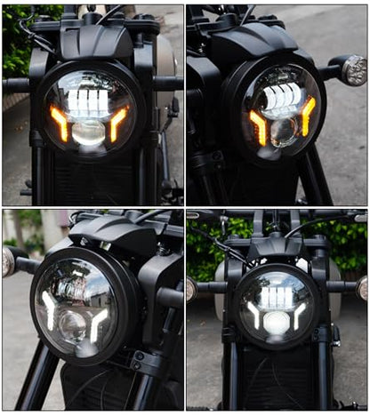 5.75 Inch Motorcycle Headlight Hi/Low Beam White DRL Amber Turn Signal Light for Iron 883 Dyna Street Bob Super Wide Glide Low Rider Night Rod Train Softail Deuce Custom Sportster - color: with Turn Signal Light