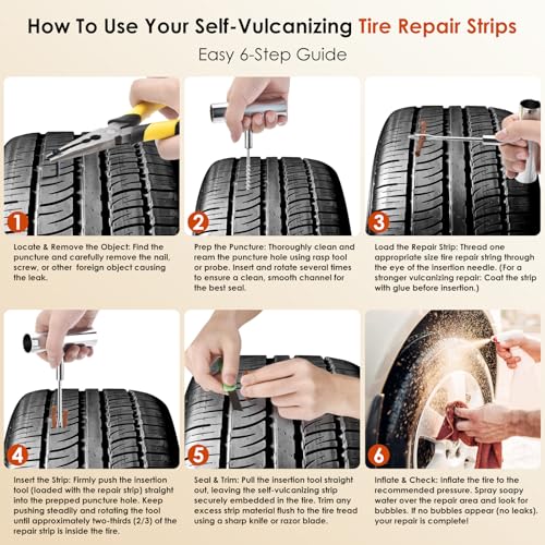 Tire Plugs, Vulcanizing Tire Patches Fix a Flat Tire, Standard Heavy Duty Tire Plug, Repair Tubeless Off-Road Tires for Car, RV, SUV, Truck, Motorcycle, Tractor, Mower, Wheelbarrow [Multi-Size: 40Pcs]