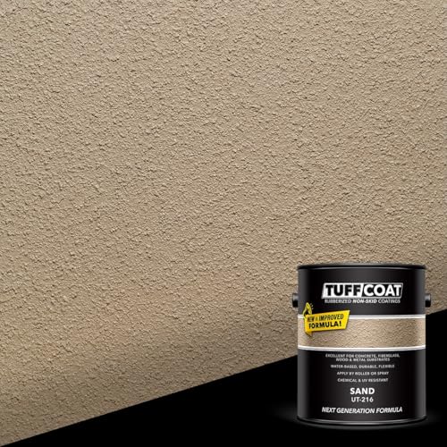 Tuff Coat Medium Texture Rubberized Non-Skid Deck Coating – Textured Non-Slip Safety Surface for Pool Decks, Docks, Boat Ramps, Patios, Walkways & High-Traffic Areas (UT-216 Sand 1-gallon) - color: Sand, size: 128 Fl Oz (Pack of 1)