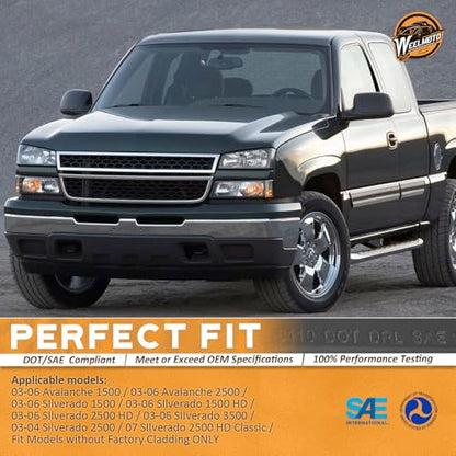 WEELMOTO Halogen Headlights Assembly for 2003-2007 Chevy Silverado - color: Clear Lens l Black Housing l Clear Reflector