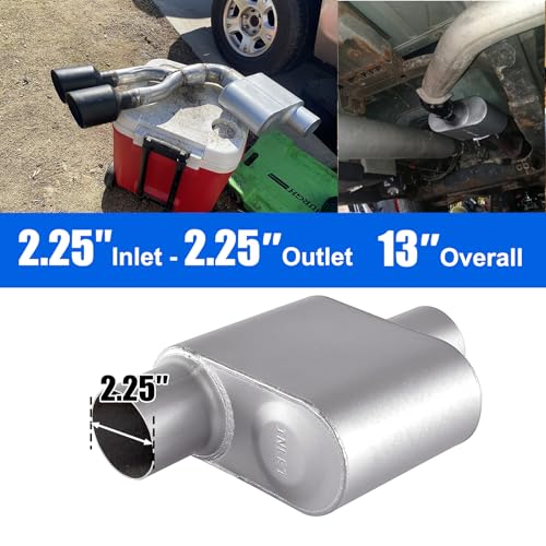 Universal Mufflers,Performance Automotive Exhaust Muffler，Single Chamber 2.25 inch inlet (ID) 2.25 inch outlet (ID) FH72441 - color: Silver, size: 2.25"