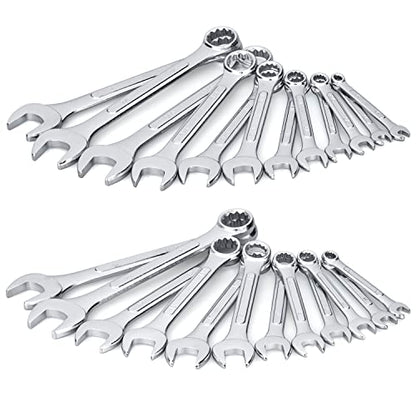 24-Piece All-Purpose Master Combination Wrench Set with Roll-up Pouch | SAE 1/4” to 1”, Metric 8mm to 24mm | Perfect for General Household, Garage, Auto Repairs, Car, Truck, Boat, and Travel Emergency