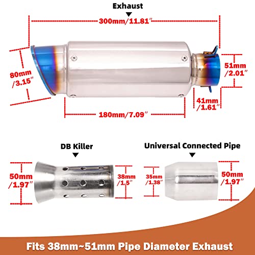 Universal Slip on Modified Exhaust Mufflers with Silencers Compatible with Motorcycle Grom ATV Dirt Bike Street Bike Scooter Pipe Diameter 38mm-51mm Exhaust,Electroplated Blue - color: Electroplated Blue