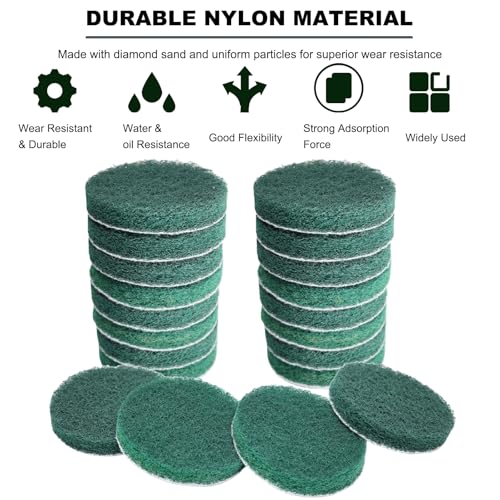 20 PCS 4 Inch 240 Grit Hoop and Loop Scrubber Scouring Pads Drill Scuffing Disc Flocking Scuff Pads, Conditioning Discs Polishing Pads for Furniture Automotive Cleaning, Rust Removal - style: 240 Grit-Green