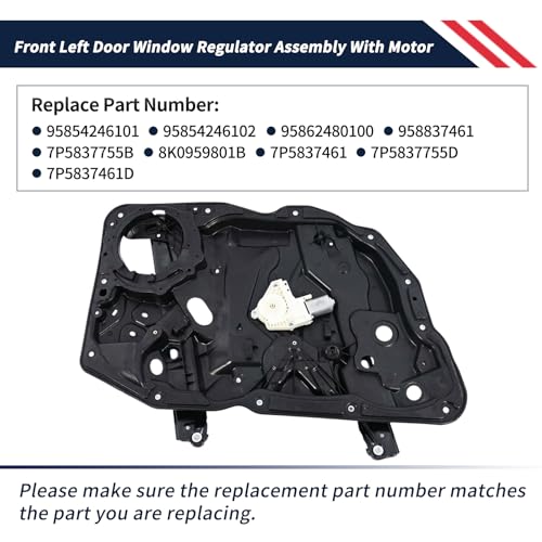 95854246101 Front Left Side Window Regulator Assembly With Motor Compatible with Porsche Cayenne 958 2011-2018 3.0L 3.6L 4.8L Power Window Actuator Replace 95854246102, 95862480100, 8K0959801B