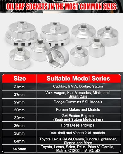 MOFEEZ Oil Filter Wrench Set, 10 Pieces Oil Filter Socket Set, 3/8" Drive Metric Oil Filter Cap Wrench Removal Tool Kit Compatible with Toyota VW BMW Mercedes
