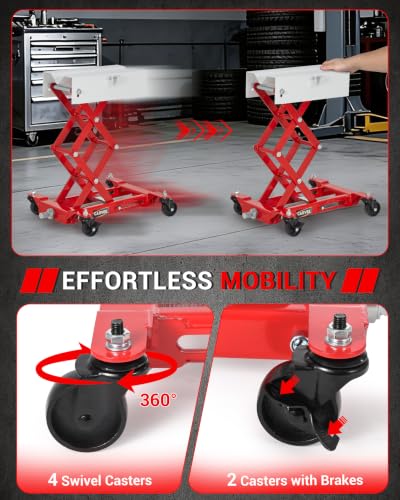 450 LBS Low Profile Transmission Jack, Heavy Duty Auto Repair Lifting Jack - color: Red & White