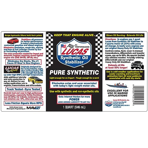 Lucas Oil 10130 Pure Synthetic Oil Stabilizer - 1 Quart - size: 1 Quart, style: 1 Pack