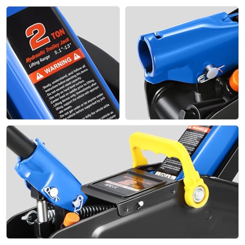 PM PERFORMOTOR Low Profile Hydraulic Trolley Service/Floor Jack Combo with 2 Ratchet Jack Stands, 2 Ton (4000 lbs) Capacity, Blue, PM-TOL-FJ3P-BL - color: Blue