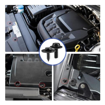 100 PCS Car Body Fasteners Assortment Kit, Bumper Fender Splash Guard Screws Bolts U-Nuts, Universal for Most Cars, Trucks, SUVs (Black)