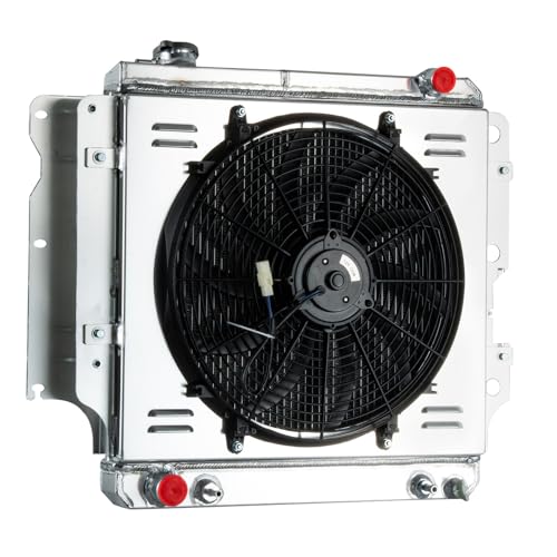 Radiator Shroud 16" Fans for Jeep Wrangler TJ YJ 1987-06 2.4L/2.5L L4 4.0L/4.2L L6 GAS Aluminum Radiators 87 1988 1989 1991 1990 1995 2000 2001 2003 2005 2006 3 Row Core Aluminum Radiator