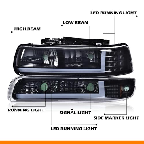 G-PLUS LED DRL Headlights, Compatible with 1999-2002 Chevy Silverado/2001-2002 Silverado 1500HD 2500HD/00-06 Tahoe Suburban 1500 2500, Bumper Headlamps, 2Pcs Smoky (Left+Right) - size: [LED Black] 1999-2002 Silverado