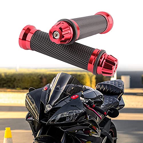 DREAMIZER Motorcycle Handlebar Grips 7/8-22mm Handle Grip Universal CNC Handlebar Cap for CBR CB GSXR 600 650 1000 R6 Ninja ZX H2 - Red - color: Red