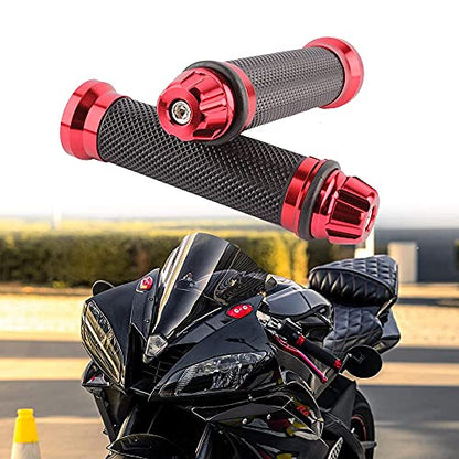 DREAMIZER Motorcycle Handlebar Grips 7/8-22mm Handle Grip Universal CNC Handlebar Cap for CBR CB GSXR 600 650 1000 R6 Ninja ZX H2 - Red - color: Red