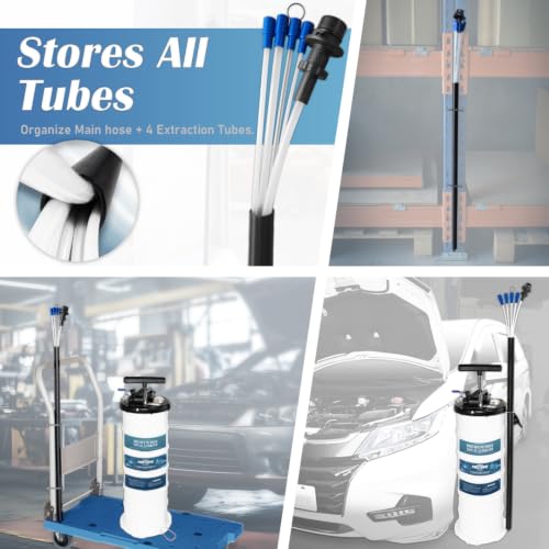 FIRSTINFO A1108USY5 9L Patented Pneumatic/Manual Oil Extractor 5 Tubes - size: 9L Pneumatic/Manual w/ Pressure Gauge