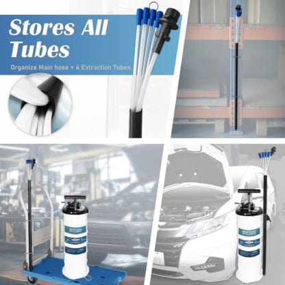 FIRSTINFO A1108USY5 9L Patented Pneumatic/Manual Oil Extractor 5 Tubes - size: 9L Pneumatic/Manual w/ Pressure Gauge