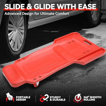 Auto Dynasty 38 in Low-Profile Under-Car Rolling Mechanic Creeper - color: Red T Shape