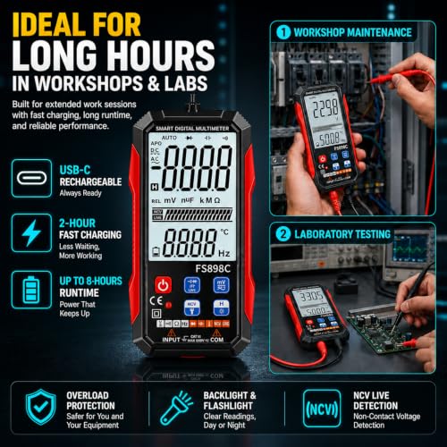 FS898C Digital Multimeter True RMS 6000 Counts USB-C Rechargeable NCV