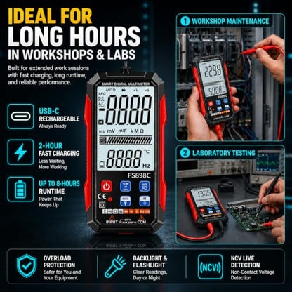 FS898C Digital Multimeter True RMS 6000 Counts USB-C Rechargeable NCV