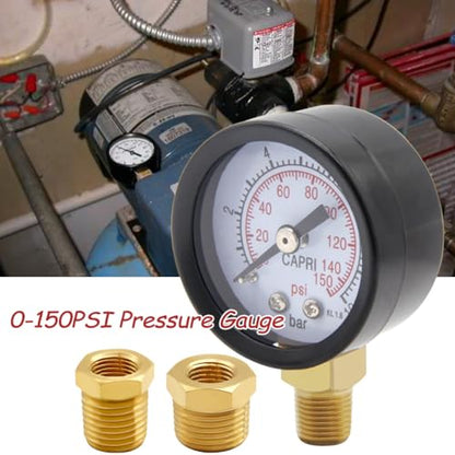 Uenede 0-150PSI Pressure Gauge 1/8" NPT Brass Bottom Mount with Bushing - size: 150PSI(1/8"NPT)