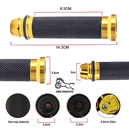 DREAMIZER 7/8" 22mm Motorcycle Handle Grip Universal Dirt Pit Bike Motocross Rubber Gel Hand Grips Brake Hands - Gold - color: Gold